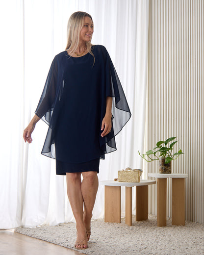 Diana Chiffon Overlay Dress - Navy