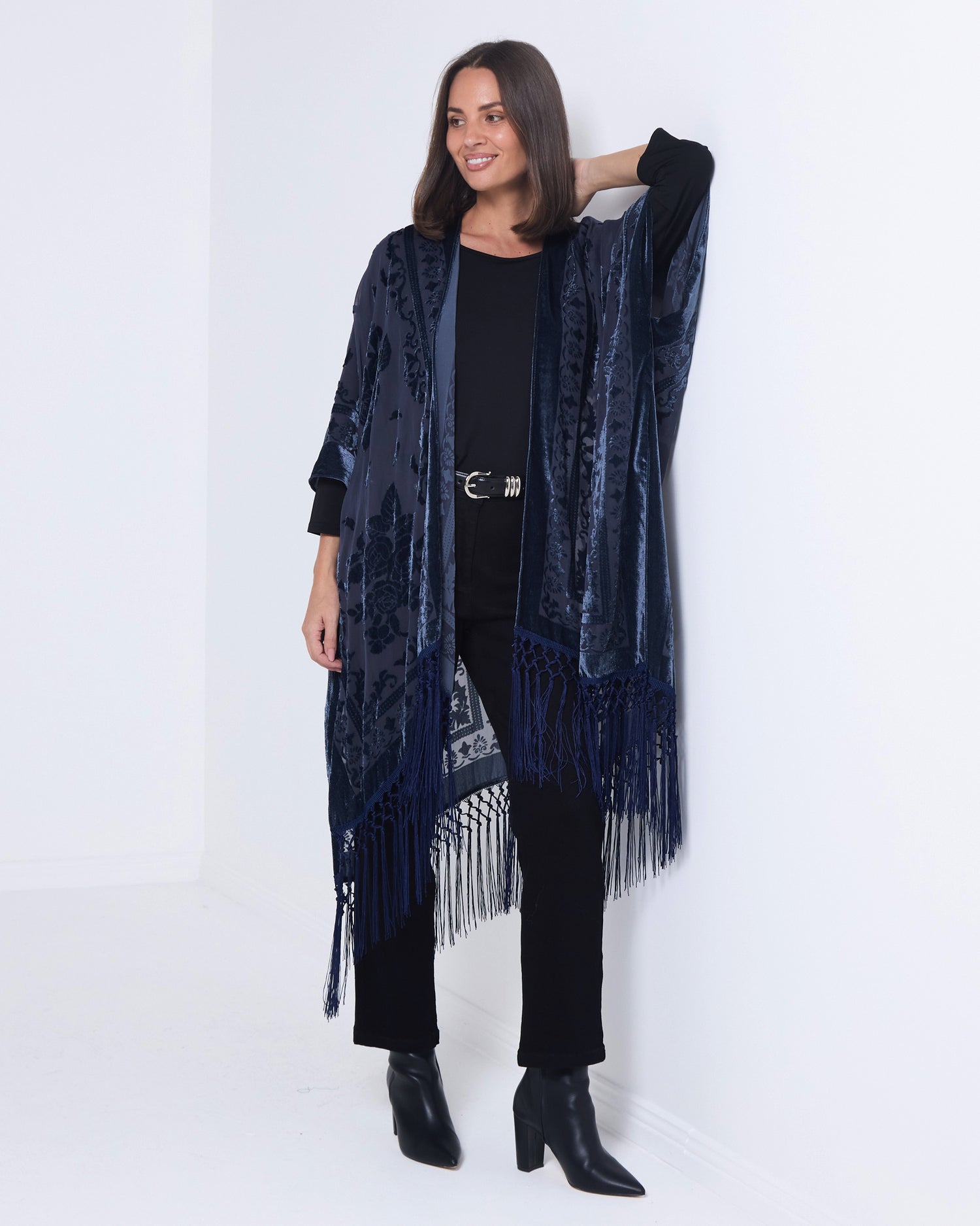 Navi Velvet Cape - Navy