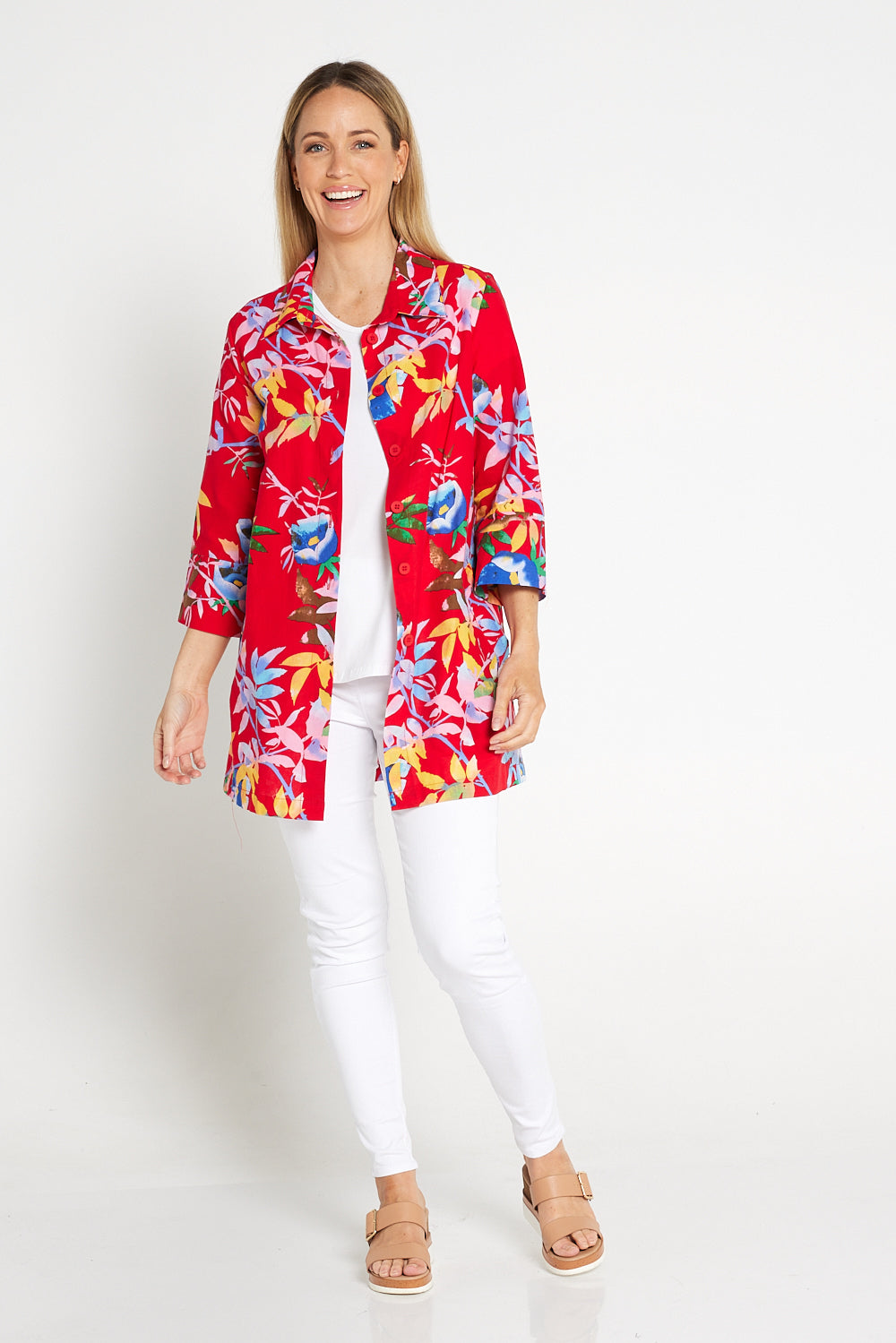 Vienna Cotton Shirt - Red/Roses