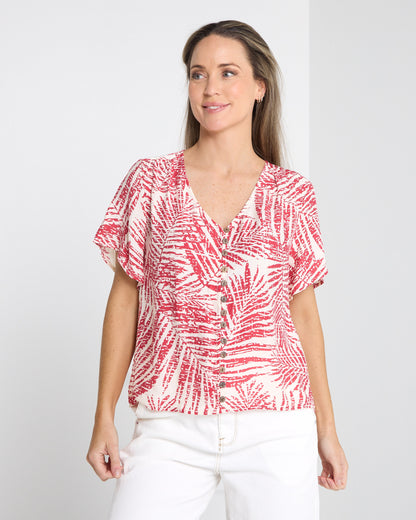 Tarin Button Top - Red Palm