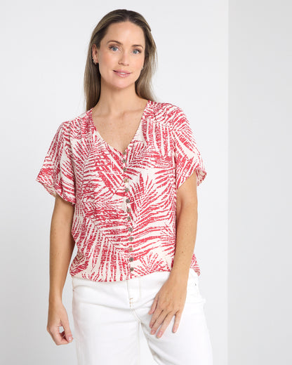 Tarin Button Top - Red Palm