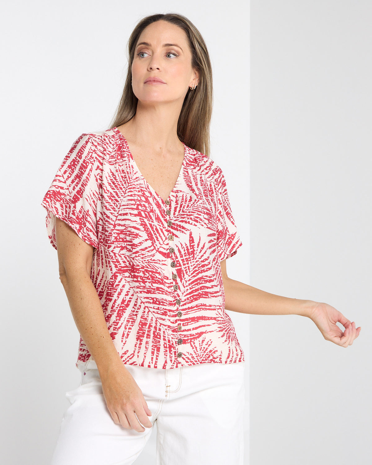 Tarin Button Top - Red Palm