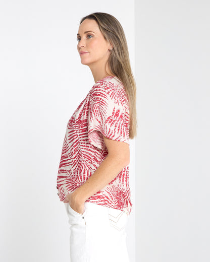 Tarin Button Top - Red Palm