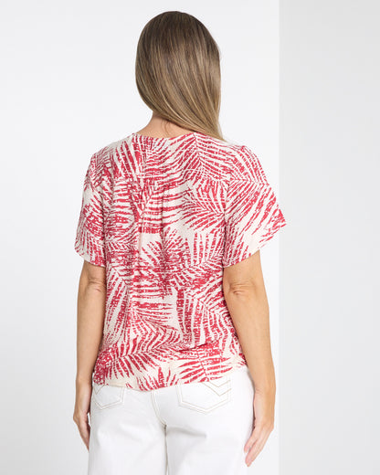 Tarin Button Top - Red Palm