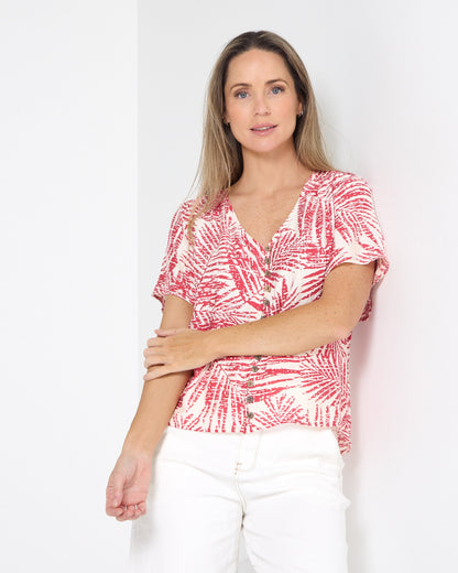 Tarin Button Top - Red Palm