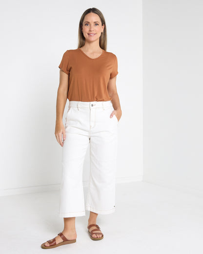 Sidney Cropped Wide Leg Jean - Off White
