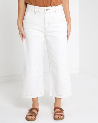 Sidney Cropped Wide Leg Jean - Off White