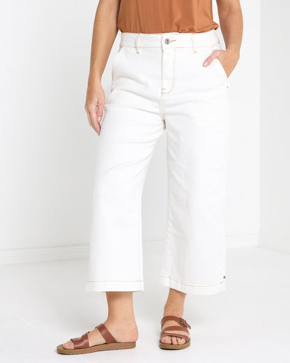 Sidney Cropped Wide Leg Jean - Off White