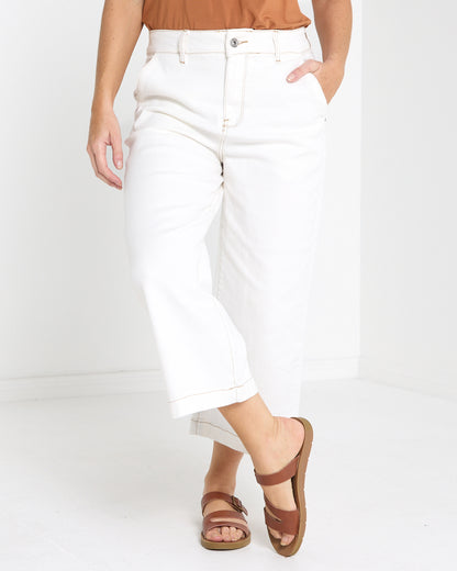 Sidney Cropped Wide Leg Jean - Off White