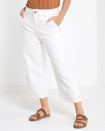 Sidney Cropped Wide Leg Jean - Off White