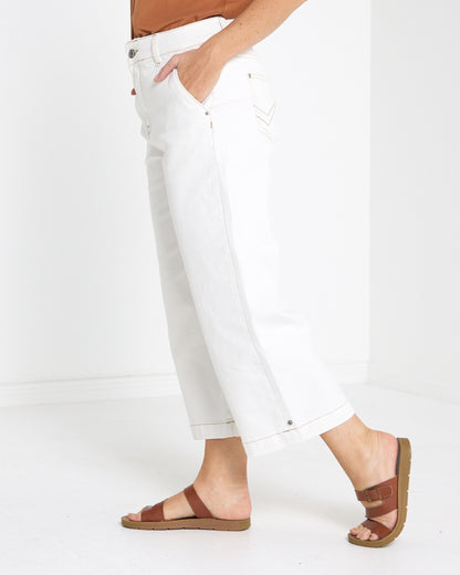 Sidney Cropped Wide Leg Jean - Off White