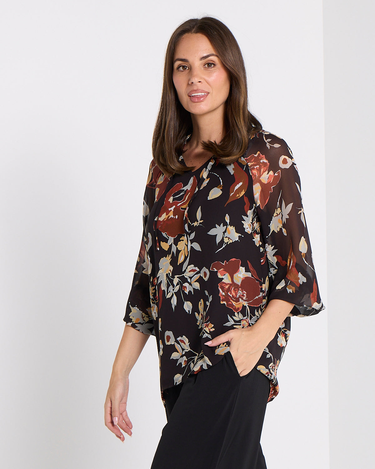 Virginia Chiffon Top - Ochre Bloom
