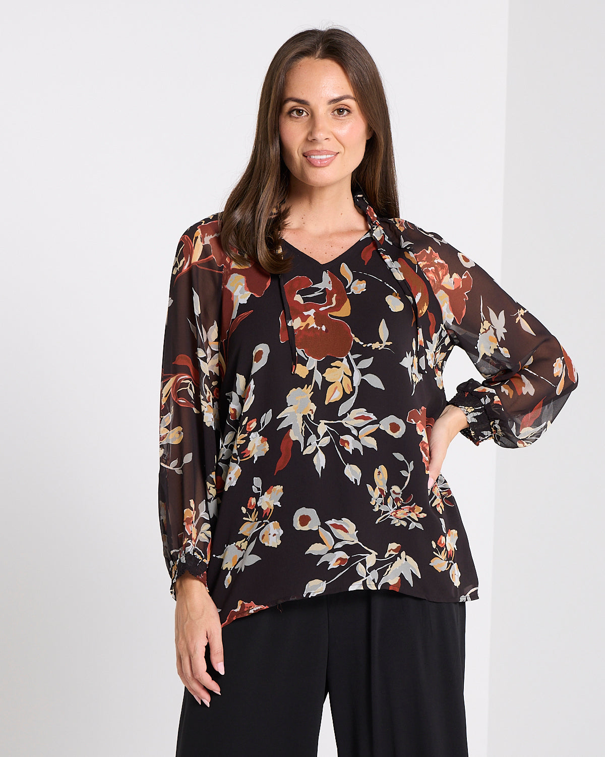 Virginia Chiffon Top - Ochre Bloom