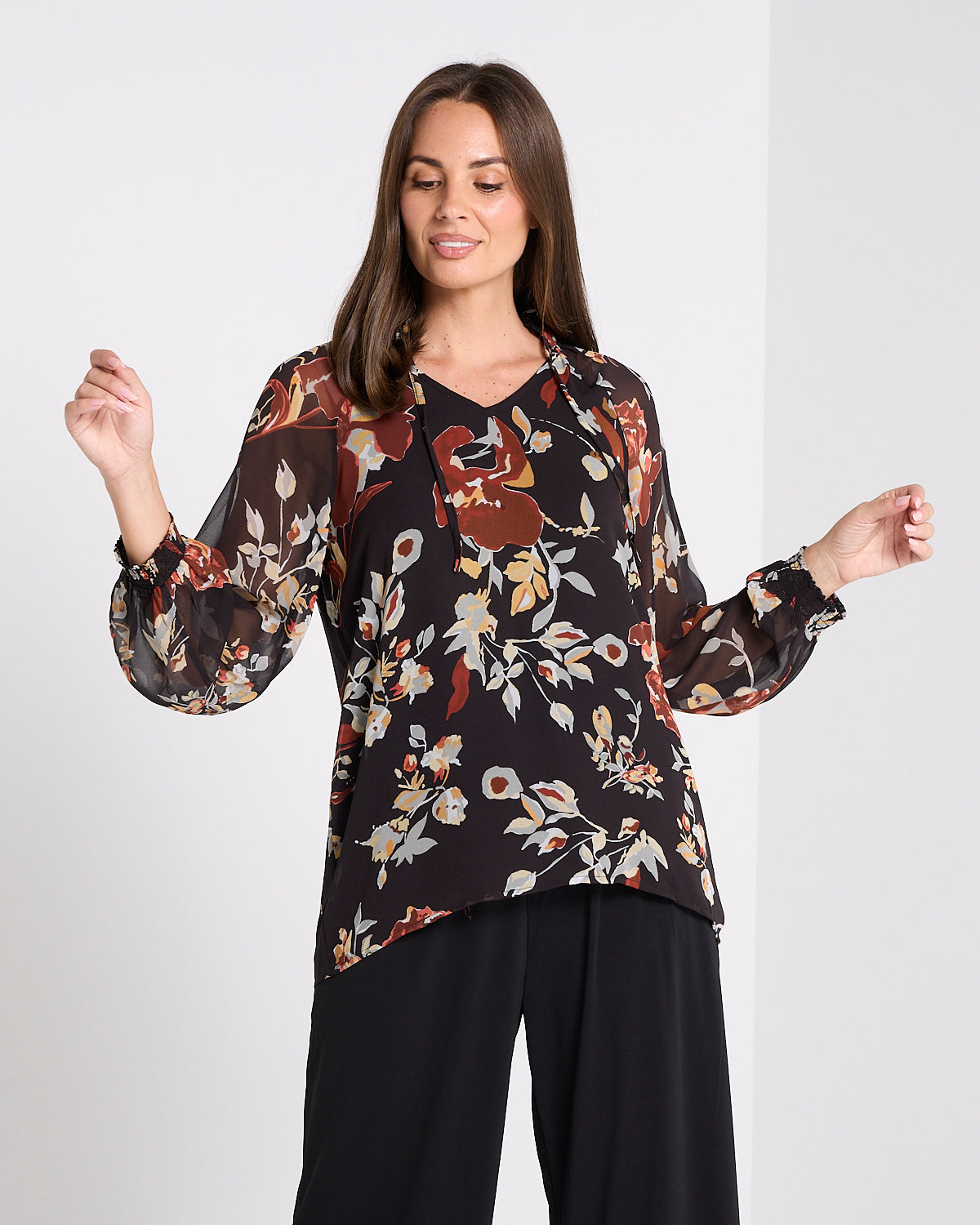 Virginia Chiffon Top - Ochre Bloom