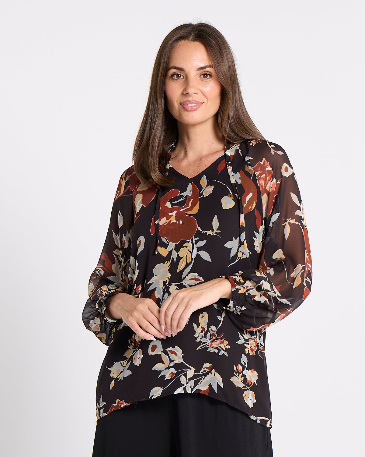 Virginia Chiffon Top - Ochre Bloom