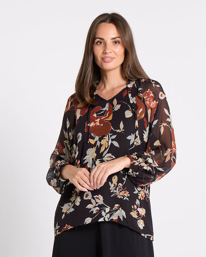Virginia Chiffon Top - Ochre Bloom