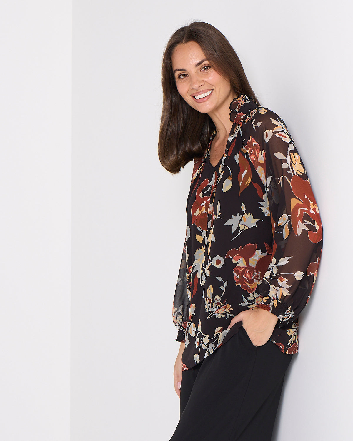 Virginia Chiffon Top - Ochre Bloom
