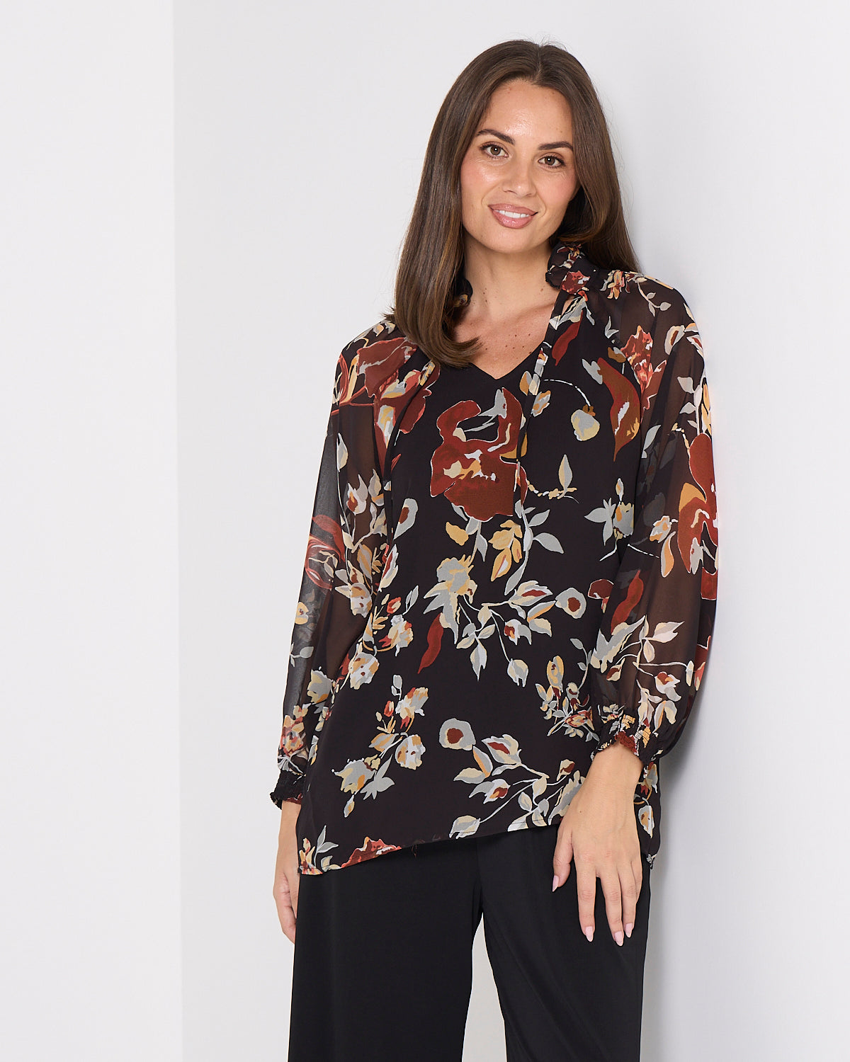 Virginia Chiffon Top - Ochre Bloom