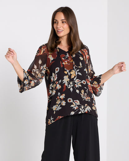 Virginia Chiffon Top - Ochre Bloom