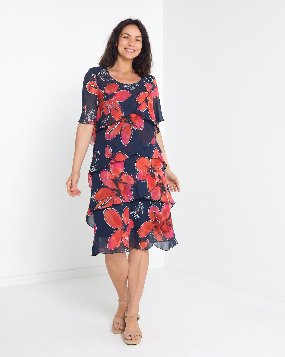 Arabella Chiffon Layered Dress - Navy Dream: styled view