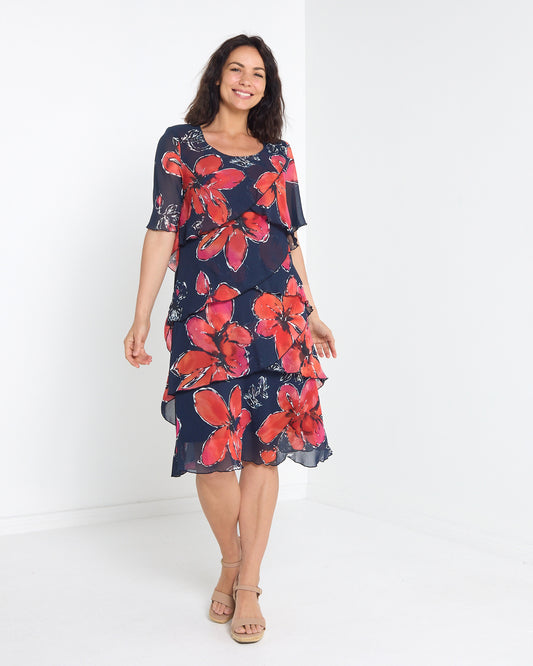Arabella Chiffon Layered Dress - Navy Dream: styled view