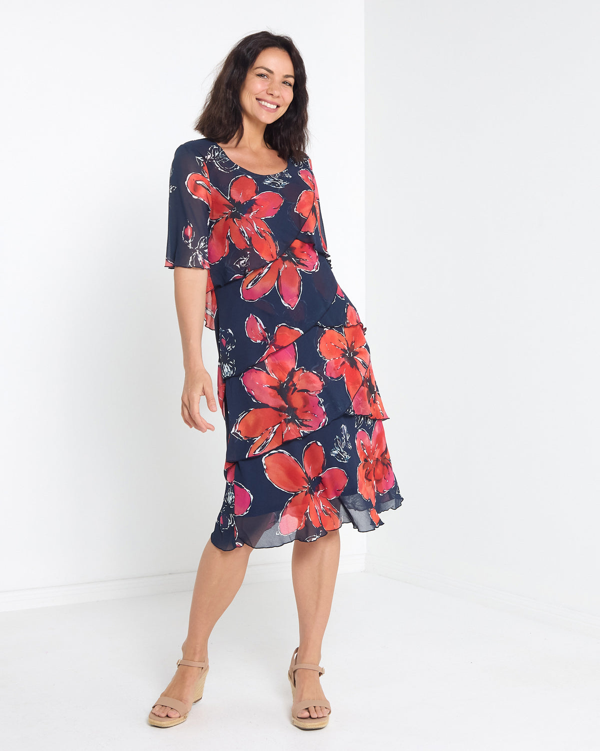 Arabella Chiffon Layered Dress - Navy Dream: styled view