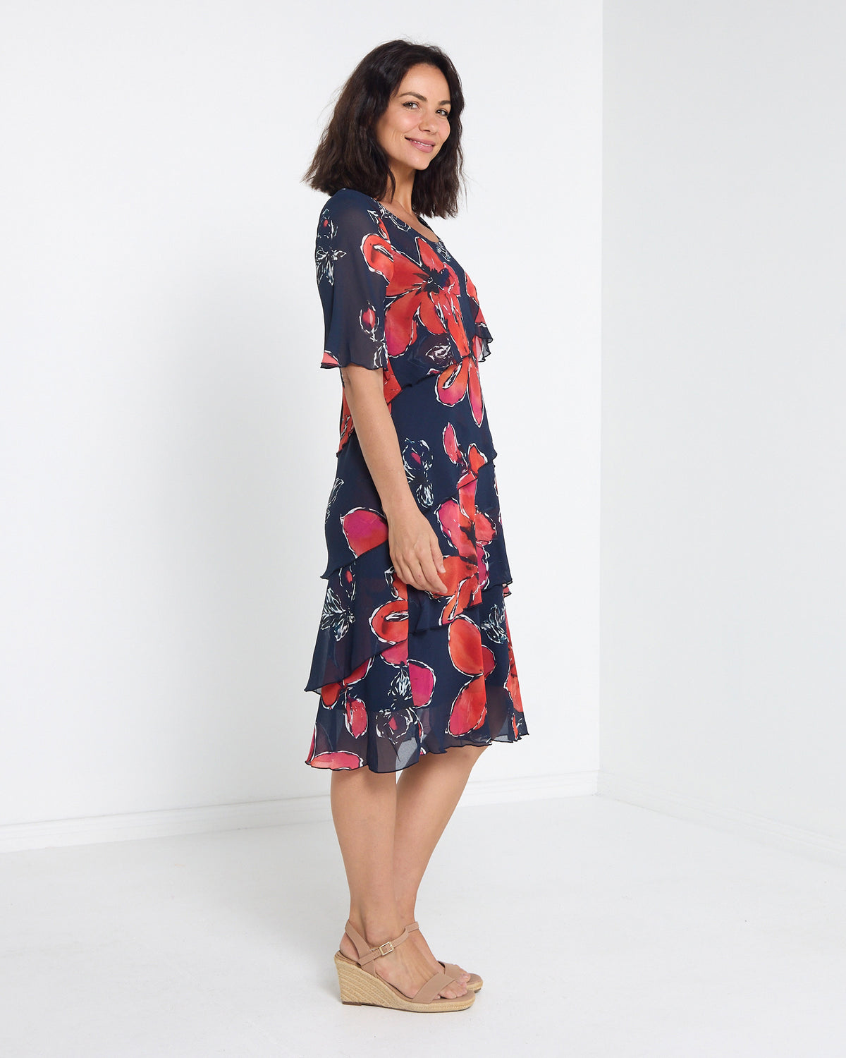 Arabella Chiffon Layered Dress - Navy Dream: styled view