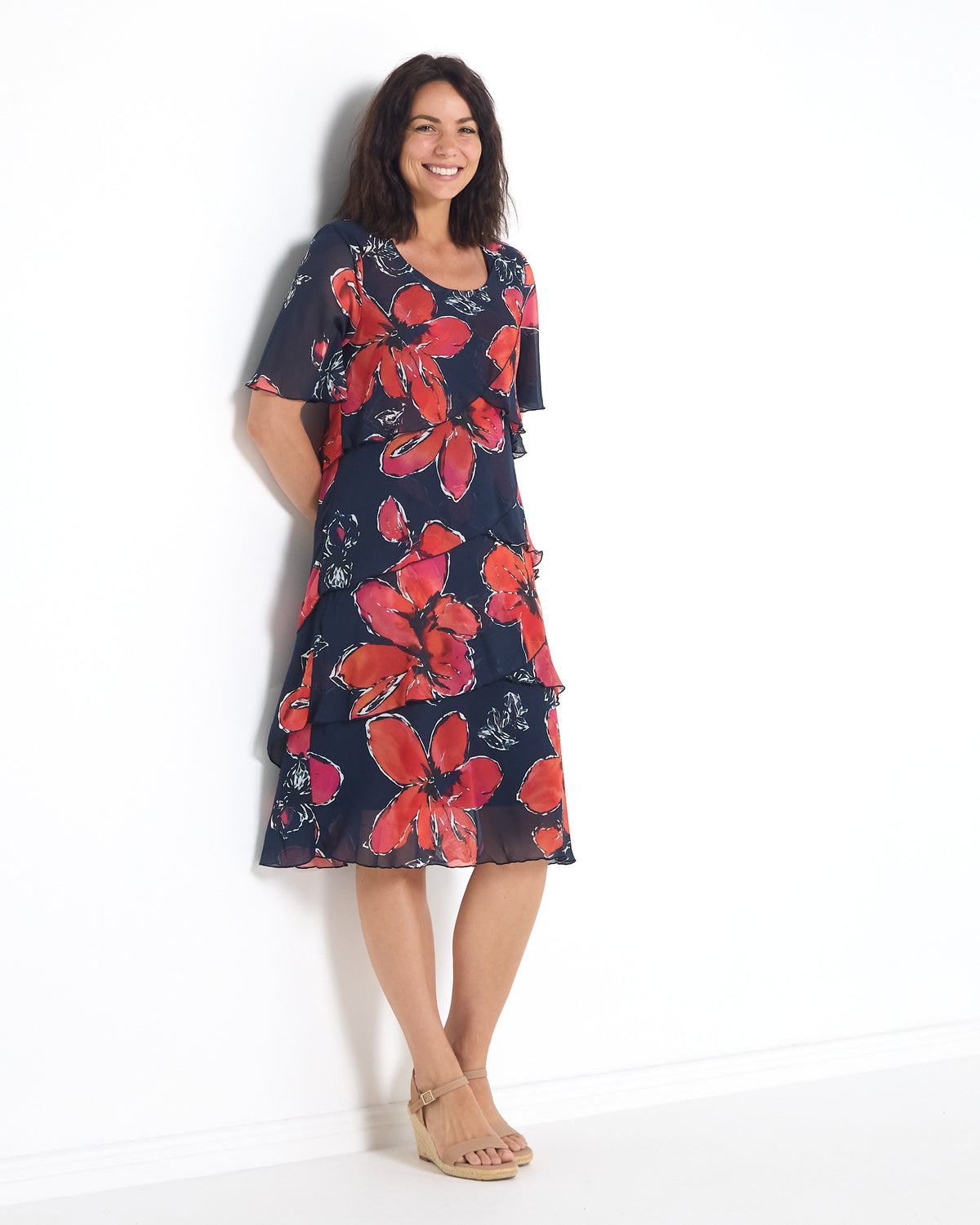 Arabella Chiffon Layered Dress - Navy Dream: styled view