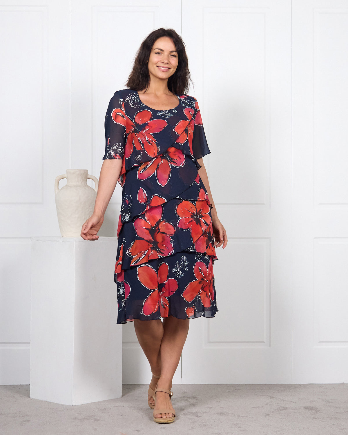 Arabella Chiffon Layered Dress - Navy Dream: styled view