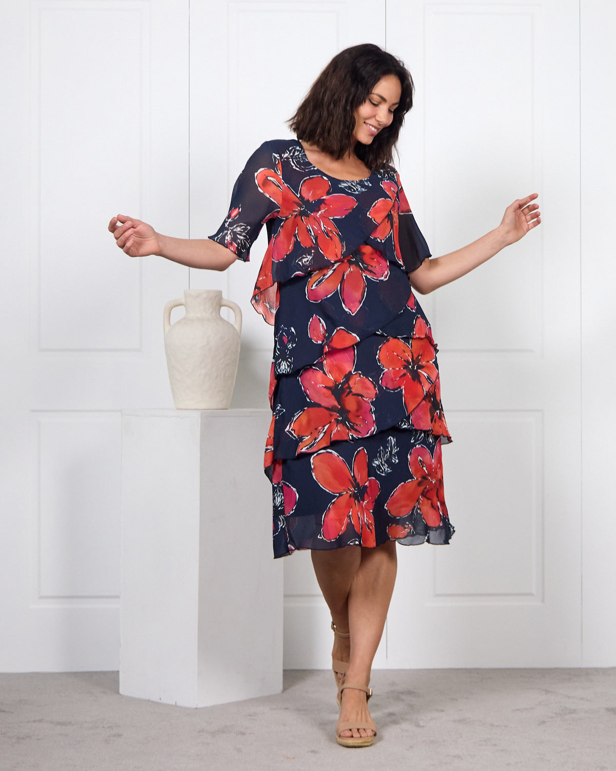 Arabella Chiffon Layered Dress - Navy Dream: styled lifestyle view