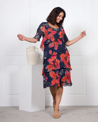 Arabella Chiffon Layered Dress - Navy Dream: styled lifestyle view