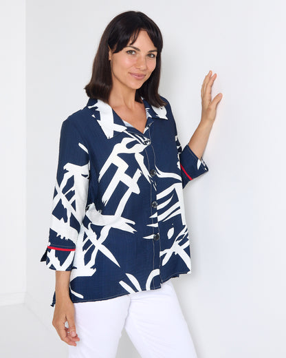 Salisbury Shirt - Navy Brushwork