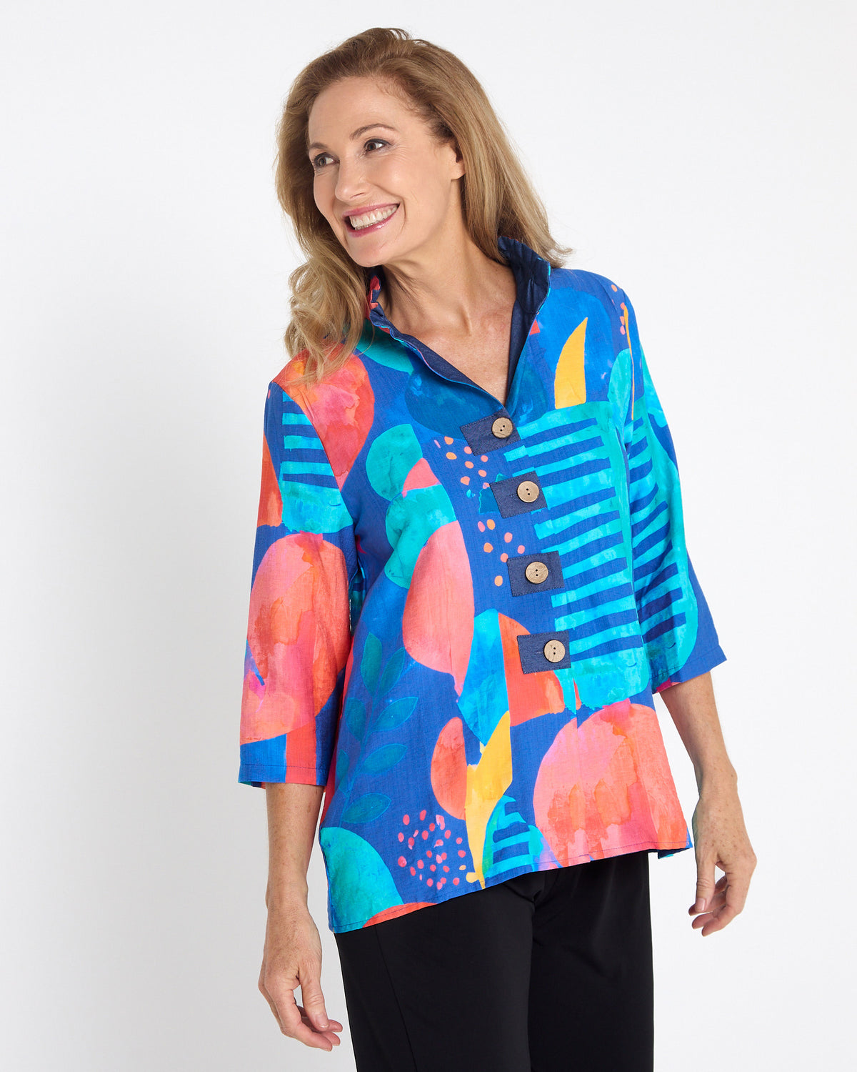 Riviera Bold Print Relaxed Shirt - Painterly Blue