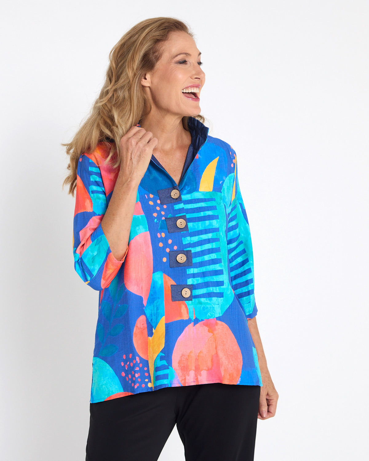 Riviera Bold Print Relaxed Shirt - Painterly Blue