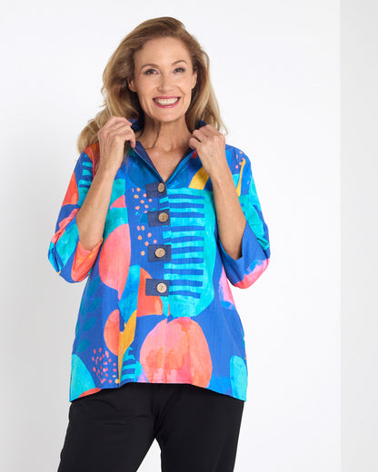 Riviera Bold Print Relaxed Shirt - Painterly Blue