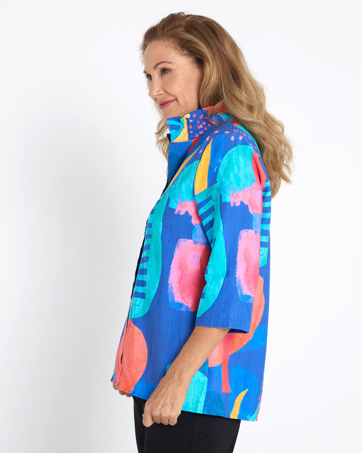 Riviera Bold Print Relaxed Shirt - Painterly Blue