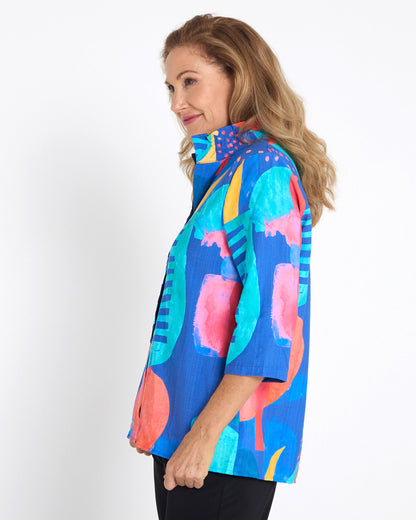 Riviera Bold Print Relaxed Shirt - Painterly Blue
