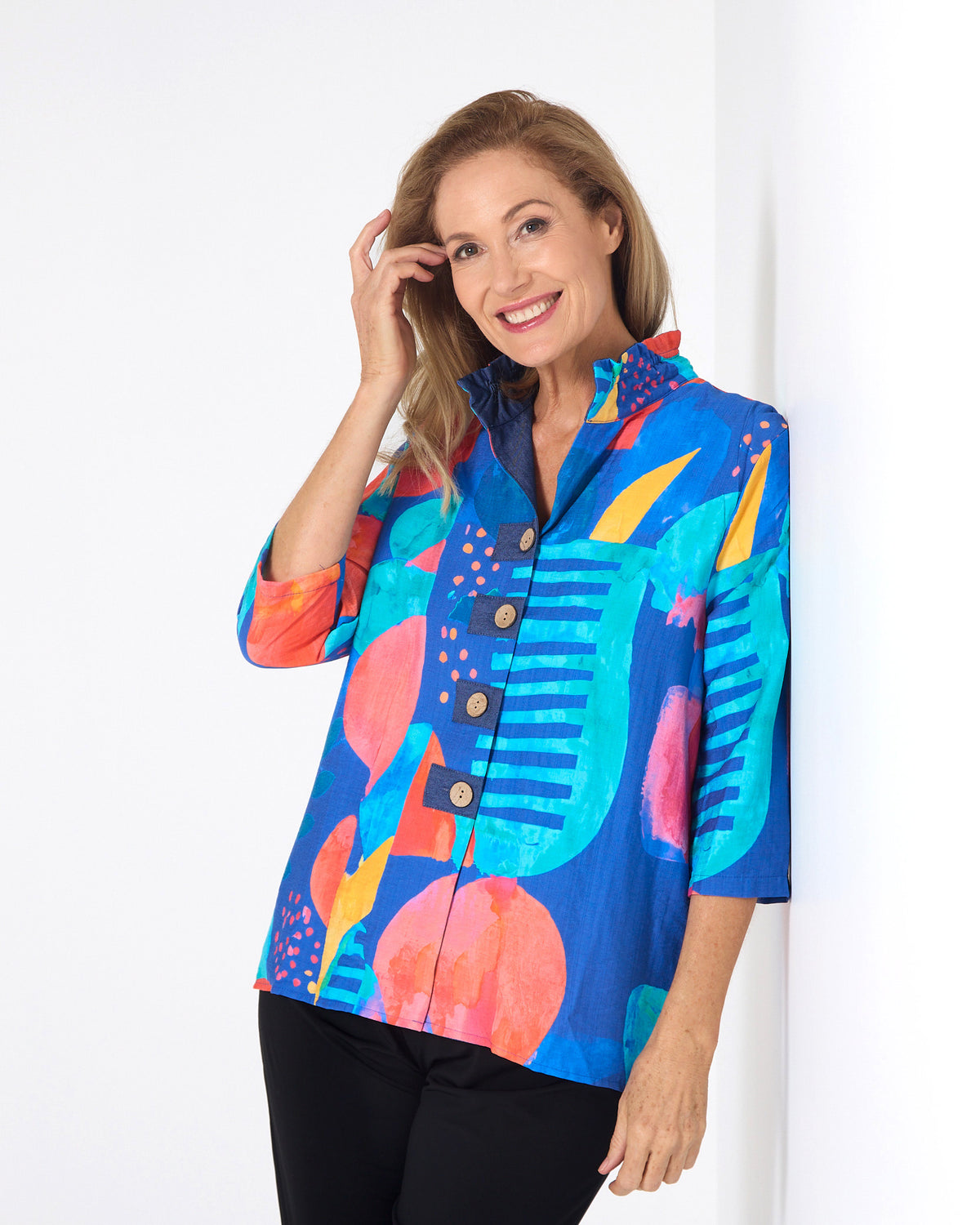 Riviera Bold Print Relaxed Shirt - Painterly Blue