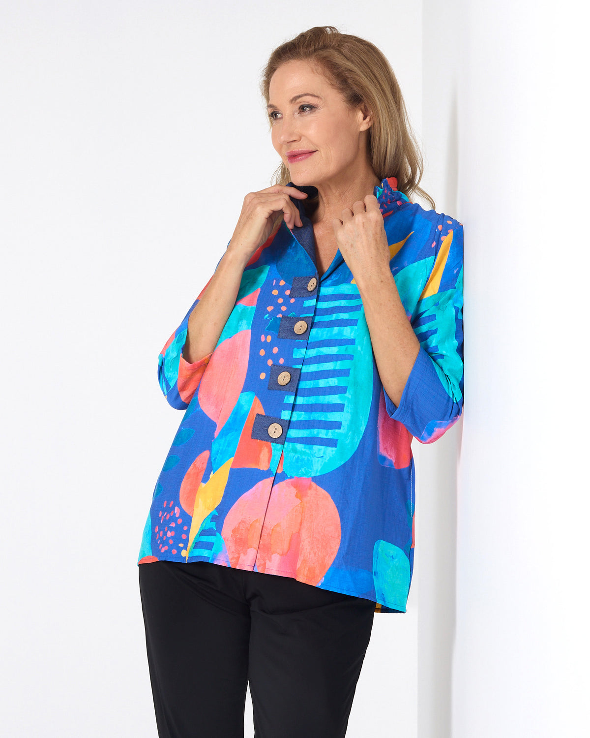 Riviera Bold Print Relaxed Shirt - Painterly Blue