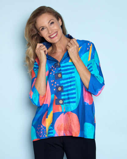 Riviera Bold Print Relaxed Shirt - Painterly Blue
