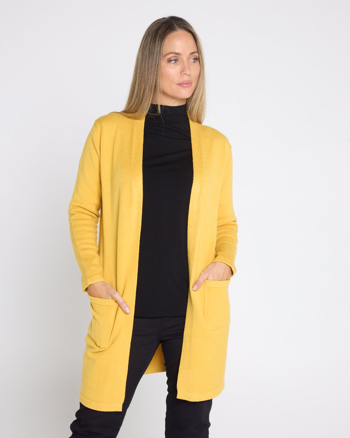 Salima Wool Blend Cardigan Yellow Mature Ladies Winter Style