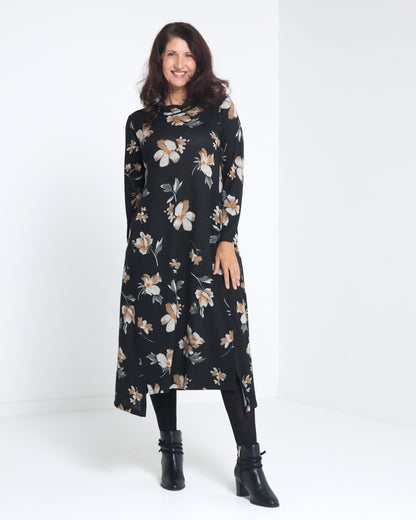 Vanetta Cowl Swing Dress - Mocha Bloom