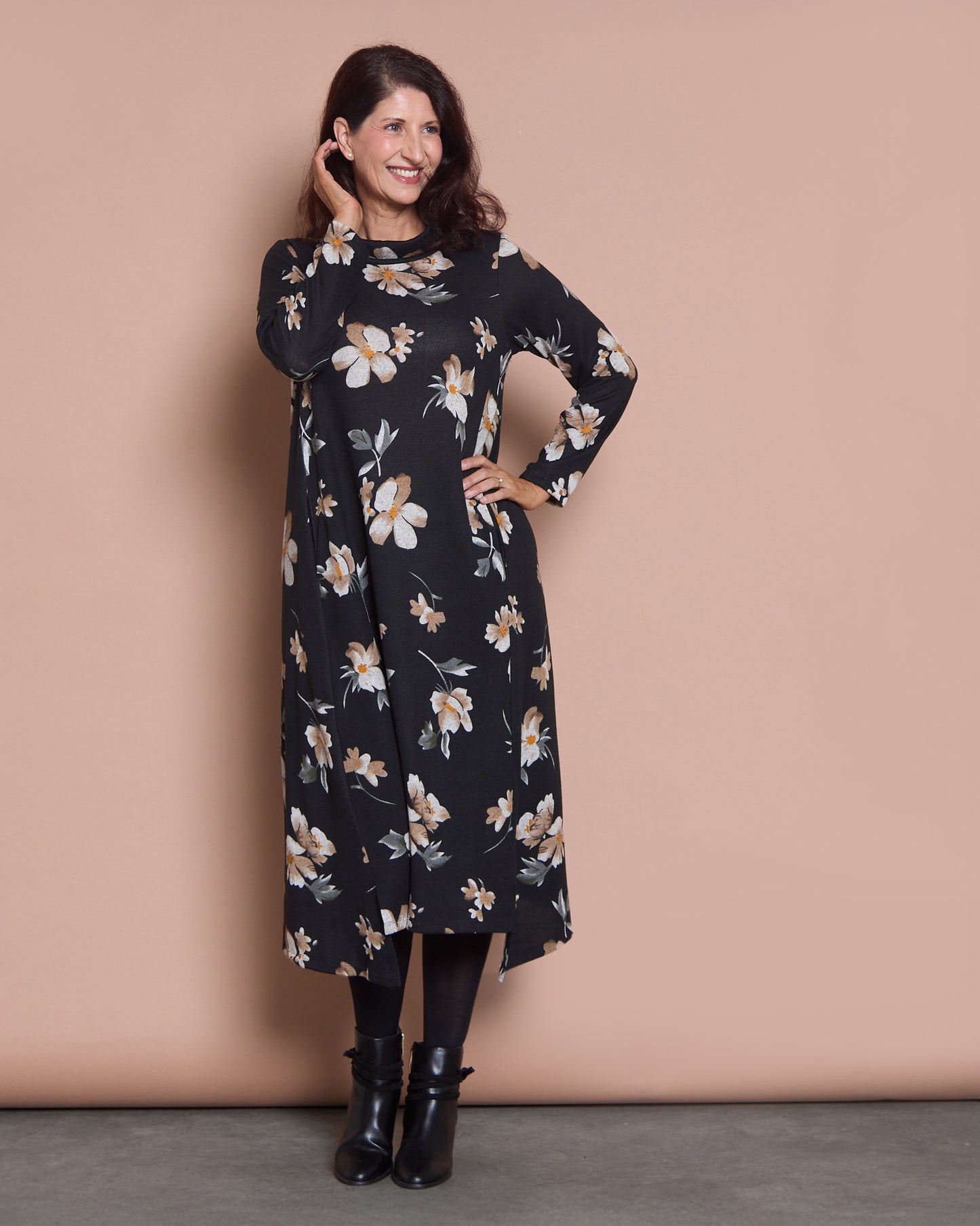 Vanetta Cowl Swing Dress - Mocha Bloom