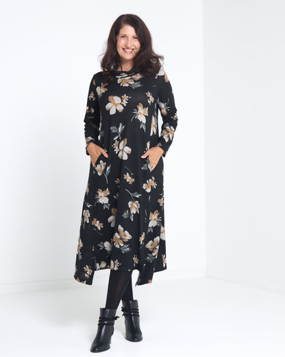 Vanetta Cowl Swing Dress - Mocha Bloom
