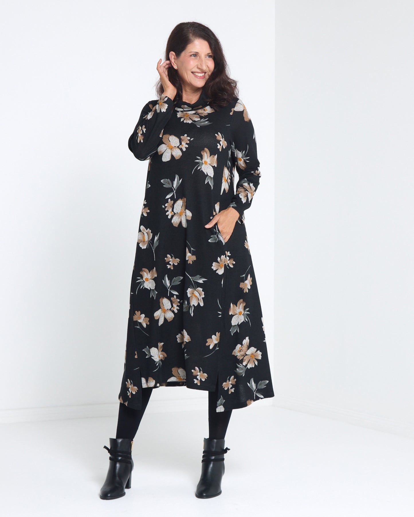 Vanetta Cowl Swing Dress - Mocha Bloom