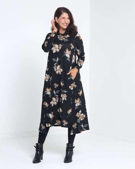 Vanetta Cowl Swing Dress - Mocha Bloom
