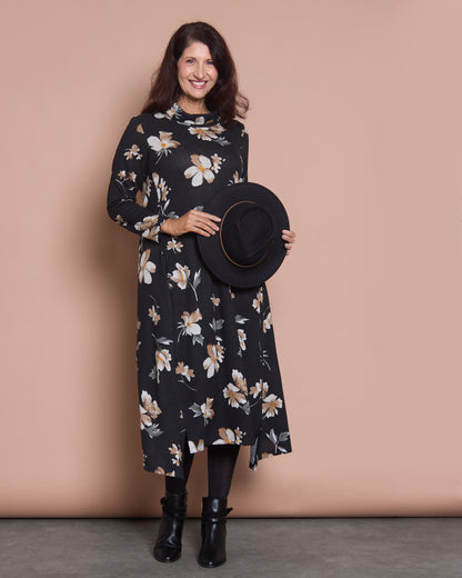 Vanetta Cowl Swing Dress - Mocha Bloom