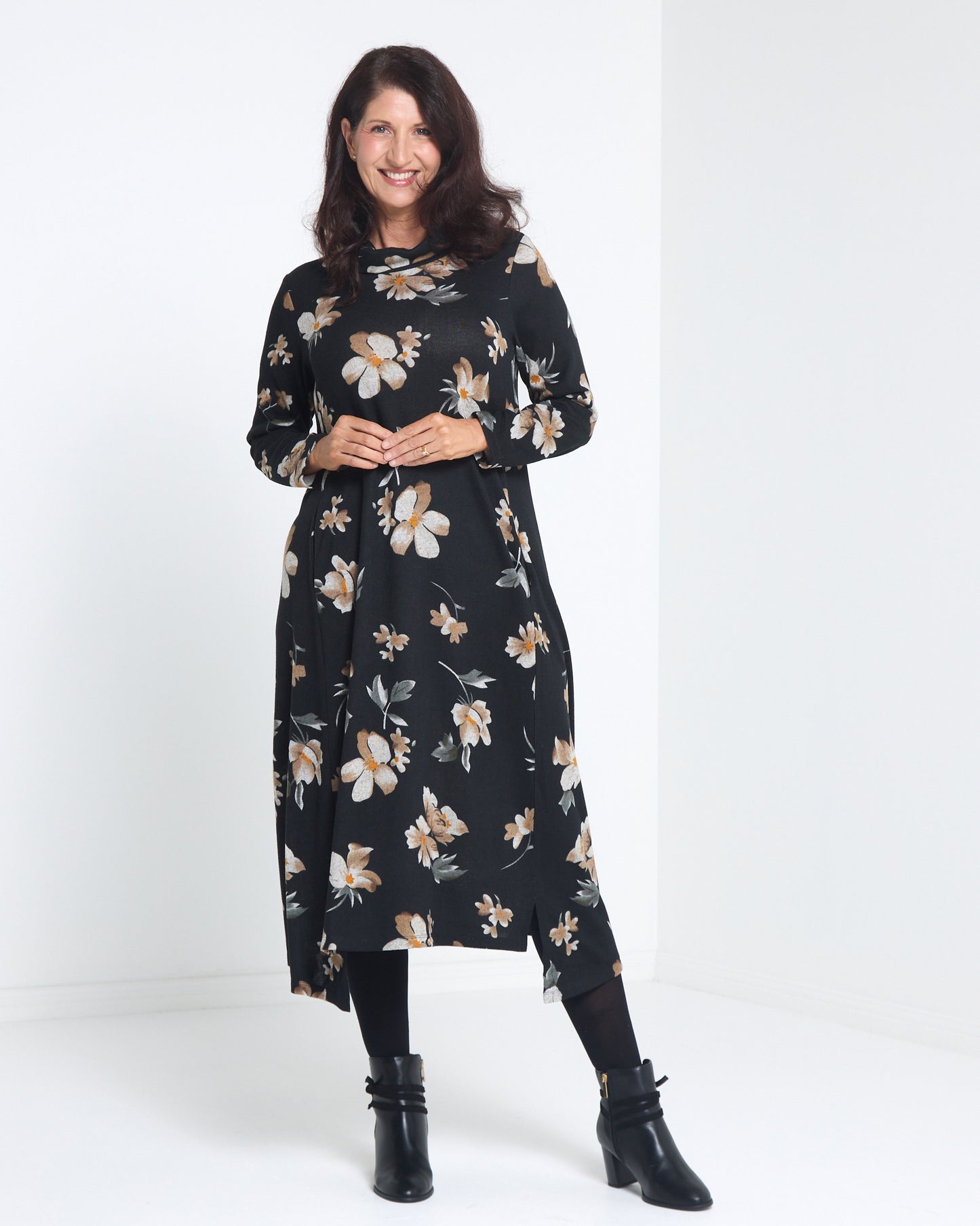 Vanetta Cowl Swing Dress - Mocha Bloom