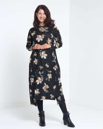 Vanetta Cowl Swing Dress - Mocha Bloom