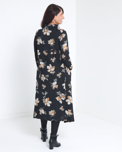 Vanetta Cowl Swing Dress - Mocha Bloom